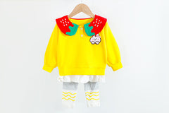 AS-1714G طقم بناتي قطني قطعتين ( بلوزة + بنطلون فيزون)