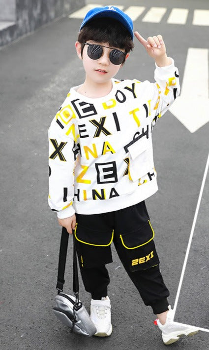 AS-1992B طقم سبورت قطن ولادي قطعتين ( بلوزة + بنطلون)