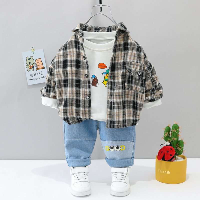 AS-2059B طقم 3 قطع ( بلوزة + قميص + بنطلون جينز )