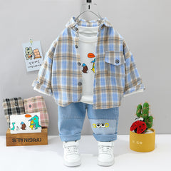 AS-2059B طقم 3 قطع ( بلوزة + قميص + بنطلون جينز )