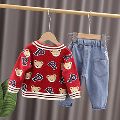 AS-2100B طقم 3 قطع( بلوزة + جكيت + بنطلون جينز)