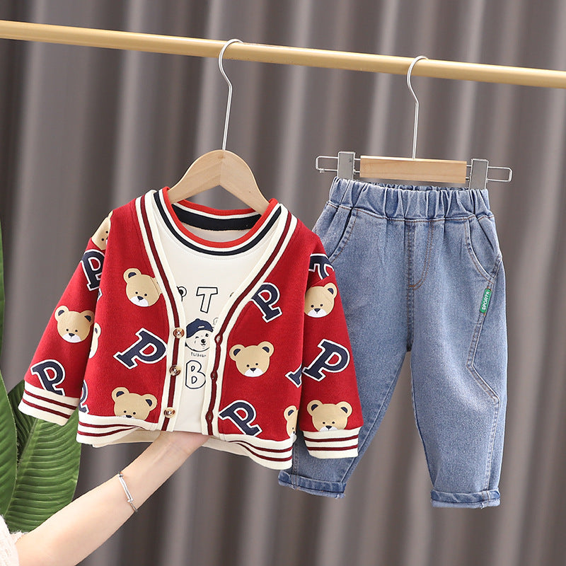 AS-2100B طقم 3 قطع( بلوزة + جكيت + بنطلون جينز)