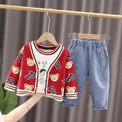 AS-2100B طقم 3 قطع( بلوزة + جكيت + بنطلون جينز)