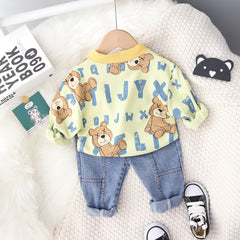 AS-2104B طقم جينز ولادي قطعتين ( بلوزة قطنية + بنطلون جينز ناعم)