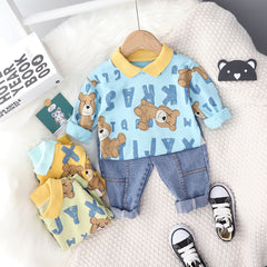 AS-2104B طقم جينز ولادي قطعتين ( بلوزة قطنية + بنطلون جينز ناعم)