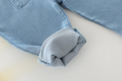 AS-2115B طقم أفرهول جينز ناعم + بلوزة قطنية دافية