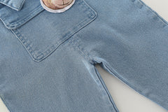 AS-2115B طقم أفرهول جينز ناعم + بلوزة قطنية دافية