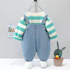 AS-2115B طقم أفرهول جينز ناعم + بلوزة قطنية دافية