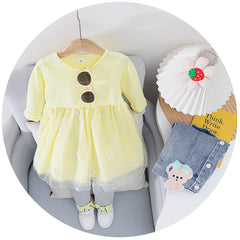 AS-2218G طقم 3 قطع ( فستان كم كامل + جاكيت جينز + فيزون قطني) خريفي وربيعي دافئ