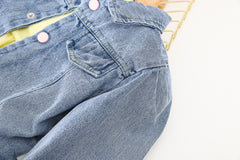 AS-2218G طقم 3 قطع ( فستان كم كامل + جاكيت جينز + فيزون قطني) خريفي وربيعي دافئ