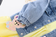 AS-2218G طقم 3 قطع ( فستان كم كامل + جاكيت جينز + فيزون قطني) خريفي وربيعي دافئ