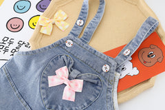 AS-2220G طقم أفرهول جينز قطعتين ( بلوزة قطنية بالشيفون + أفرهول جينز )