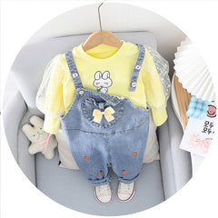 AS-2220G طقم أفرهول جينز قطعتين ( بلوزة قطنية بالشيفون + أفرهول جينز )