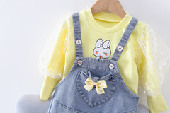 AS-2220G طقم أفرهول جينز قطعتين ( بلوزة قطنية بالشيفون + أفرهول جينز )