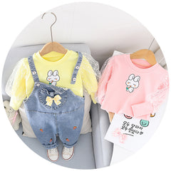 AS-2220G طقم أفرهول جينز قطعتين ( بلوزة قطنية بالشيفون + أفرهول جينز )