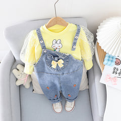 AS-2220G طقم أفرهول جينز قطعتين ( بلوزة قطنية بالشيفون + أفرهول جينز )