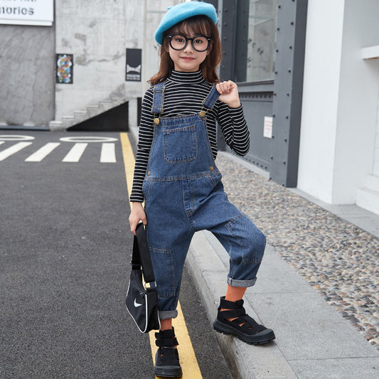 AS-2509G طقم أفرهول جينز قطعتين ( بلوزة مخططة + افرهول جينز )