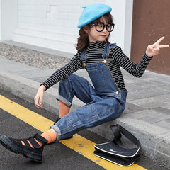 AS-2509G طقم أفرهول جينز قطعتين ( بلوزة مخططة + افرهول جينز )