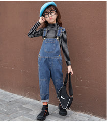 AS-2509G طقم أفرهول جينز قطعتين ( بلوزة مخططة + افرهول جينز )