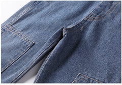 AS-2509G طقم أفرهول جينز قطعتين ( بلوزة مخططة + افرهول جينز )