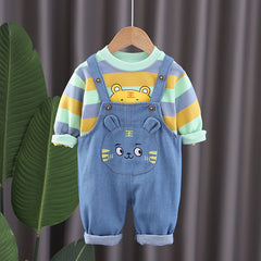 AS-2657B طقم قطني قطعتين ( بلوزة قطنية + أفرهول جينز )