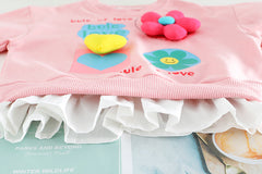 AS-2662G طقم بناتي قطني مزين برسومات مميزة ( بلوزة قطنية + بنطلون فيزون)