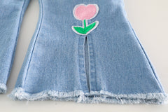 AS-2677G طقم جينز بناتي قطعتين ( بلوزة + بنطلون جينز )