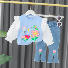AS-2677G طقم جينز بناتي قطعتين ( بلوزة + بنطلون جينز )
