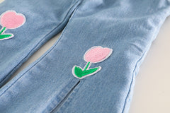 AS-2677G طقم جينز بناتي قطعتين ( بلوزة + بنطلون جينز )