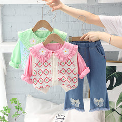 AS-2684G طقم بناتي 3 قطع ( قميص + فست صوف + بنطلون جينز )