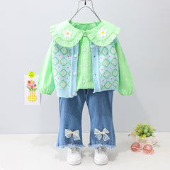 AS-2684G طقم بناتي 3 قطع ( قميص + فست صوف + بنطلون جينز )