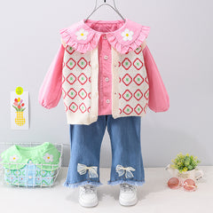 AS-2684G طقم بناتي 3 قطع ( قميص + فست صوف + بنطلون جينز )