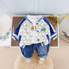 AS-3002B طقم ولادي 3 قطع ( بلوزة قطنية + جكيت + بنطلون جينز ناعم)