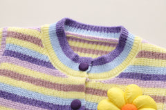 AS-3075G طقم بناتي خريفي / شتوي 3 قطع ( بلوزة + جكيت صوف مع دبوس + بنطلون جينز مطرز ورد )