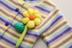 AS-3075G طقم بناتي خريفي / شتوي 3 قطع ( بلوزة + جكيت صوف مع دبوس + بنطلون جينز مطرز ورد )