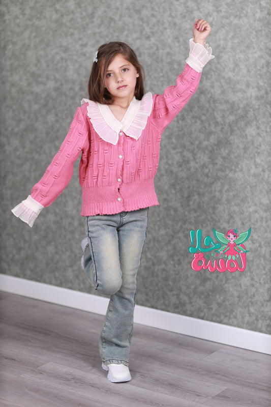 RM171223-8 طقم بناتي شتوي قطعتين ( بلوز صوف + بنطلون جينز مبطن فرو )