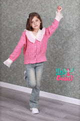 RM171223-8 طقم بناتي شتوي قطعتين ( بلوز صوف + بنطلون جينز مبطن فرو )