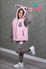 HBC040924-9 طقم بناتي شتوي تقيل مبطن فرو بالكامل 3 قطع ( بلوزة + فست + بنطلون)