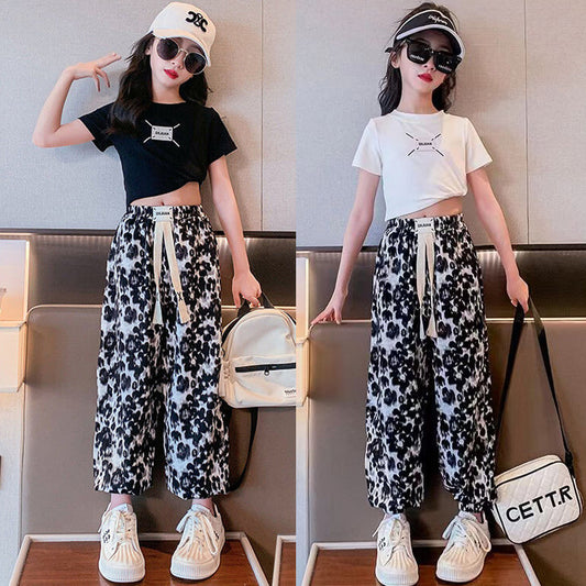 FU14042024-1 طقم صيفي بناتي قطعتين ( بلوزة + بنطلون )