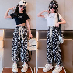 FU14042024-1 طقم صيفي بناتي قطعتين ( بلوزة + بنطلون )