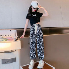 FU14042024-1 طقم صيفي بناتي قطعتين ( بلوزة + بنطلون )