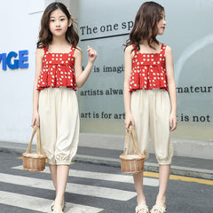 FU14042024-26 طقم بناتي صيفي بارد قطعتين ( بلوزة + بنطلون)