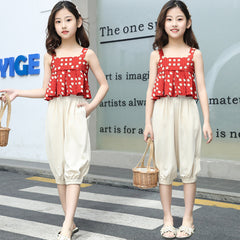 FU14042024-26 طقم بناتي صيفي بارد قطعتين ( بلوزة + بنطلون)