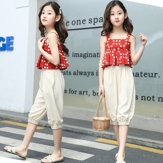 FU14042024-26 طقم بناتي صيفي بارد قطعتين ( بلوزة + بنطلون)