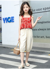 FU14042024-26 طقم بناتي صيفي بارد قطعتين ( بلوزة + بنطلون)