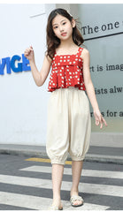 FU14042024-26 طقم بناتي صيفي بارد قطعتين ( بلوزة + بنطلون)