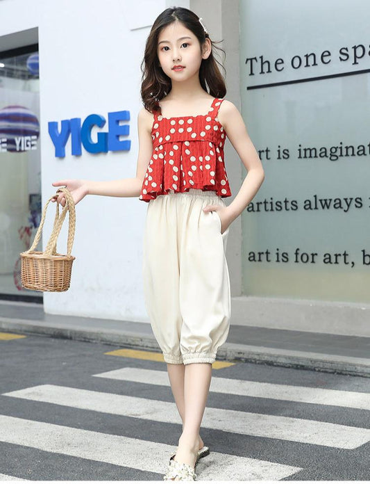 FU14042024-26 طقم بناتي صيفي بارد قطعتين ( بلوزة + بنطلون)