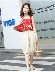 FU14042024-26 طقم بناتي صيفي بارد قطعتين ( بلوزة + بنطلون)