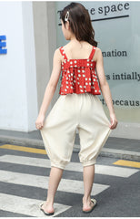 FU14042024-26 طقم بناتي صيفي بارد قطعتين ( بلوزة + بنطلون)