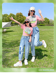 FU14042024-30 طقم بناتي قطعتين ( بلوزة قطنية + بنطلون جينز ناعم )